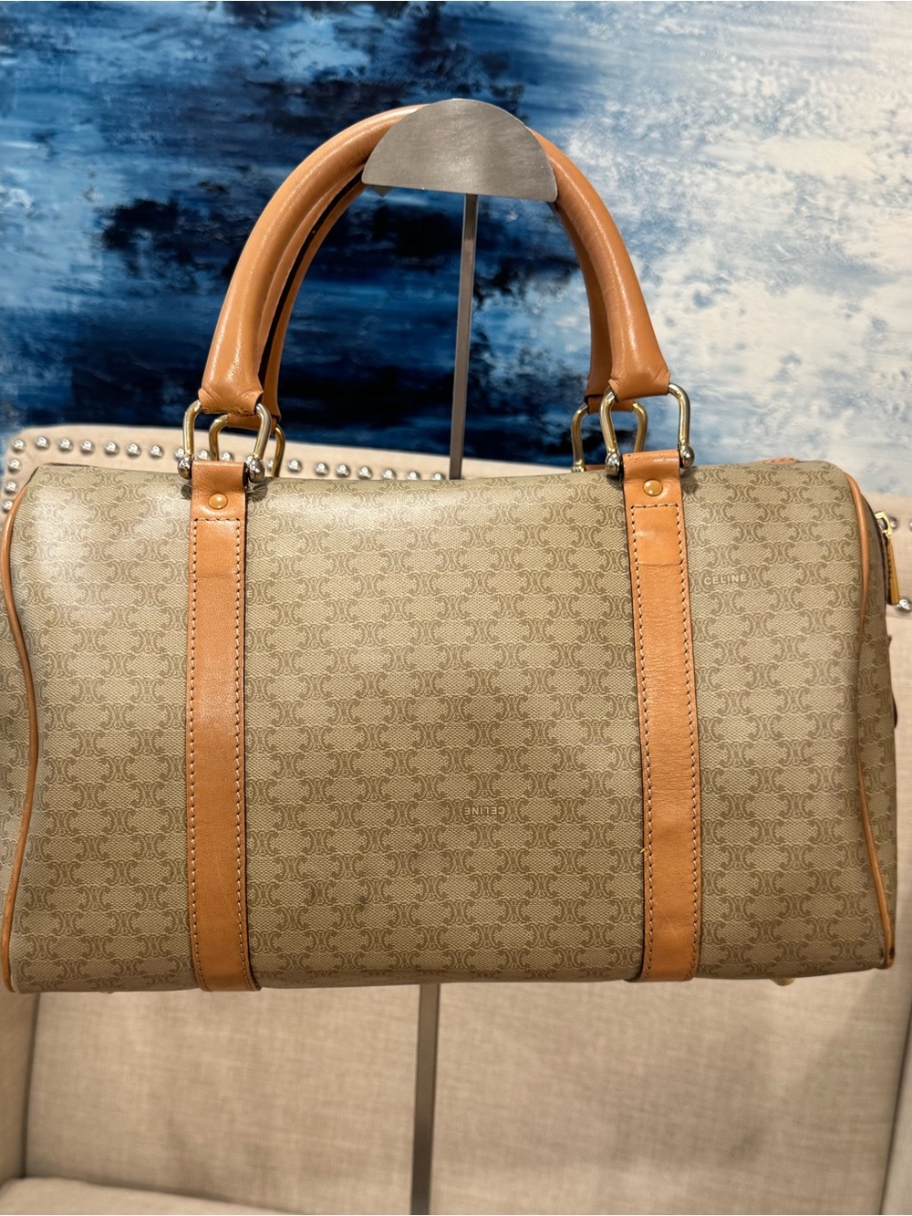 Vintage Authentic Celine Macadam Boston Bag — Monogram Canvas with Leather Trim - Picture 2 of 14